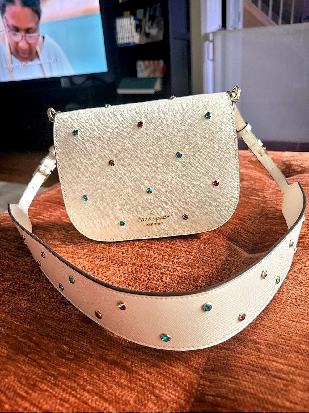 Kate Spade Madison Studded Saddle Bag White Like New